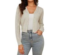 Irevial Boléro Femme Cardigan Tricoté à Manches Longues Gilet Court avec Boutons Col en V Chic et Décontracté