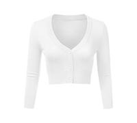 Irevial Boléro Femme Manches Longues Tricot Cardigan Respirant Gilet Femme Veste avec Boutons Tops Blanche,XXL