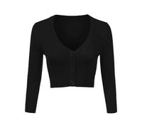 Irevial Boléro Femme Manches Longues Tricot Cardigan Respirant Gilet Femme Veste avec Boutons Tops Noir,XXL