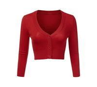 Irevial Boléro Femme Manches Longues Tricot Cardigan Respirant Gilet Femme Veste avec Boutons Tops Rouge,S