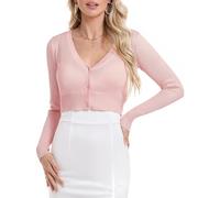 Irevial Boléro Femme Manches Longues Tricot Cardigan Respirant Gilet Femme Veste avec Boutons Tops rose clair,M