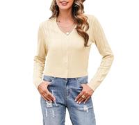 Irevial Boléro Femme Tricoté Cardigan à Manches Longues Gilet Ajouré Chic et Élégant pour Mariage et Soirée Veste Légère Printemps Automne