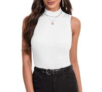 Irevial Débardeurs Femme sans Manches été Haut Basique T-shirt cintrée haut à col roulé tee shirt Haut Sexy Gilet élégant Hauts Blanc,S