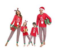 Irevial Femme Irevial Pijamas de Navidad Familia Conjunto, Pijamas Navideños Invierno Manga Larga 2 Piezas pyjama ensemble, Rouge-c, XL EU
