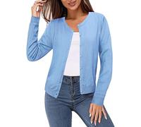 Irevial Gilet Femme Cardigan Chic et Elégant pour l'Printemps et automne avec Boutons Col Rond Bleu ciel，L