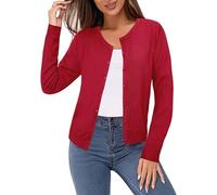Irevial Gilet Femme Cardigan léger à Manches Longues Col Rond Décontracté Boutons et Design Uni Manteau Tricoté Élégant Rouge，S