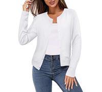 Irevial Gilet Femme Chandail Tricot avec Boutons pour Femme Pull Veste Cardigan Col Rond Manches Longues Classique Blanc，M