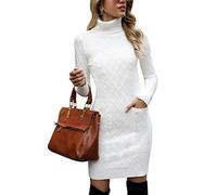 Irevial Robe Pull Femme Longue en Maille Pull Femme à Col Roulé Longue Tricot Robe de Soirée Hiver Robe Pull Chic Robe Femme Grande,L,Blanc-Blanc