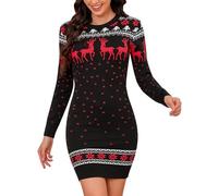 Irevial Robe Pull Noël Femme Col Rond Manches Longues Motif Maille Chaude