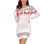 Irevial Robe Pull Noël Femme Col Rond Manches Longues Motif Maille Côtelée