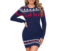Irevial Robe Pull Noël Femme Manches Longues Coupe Ajustée Maille Chaude