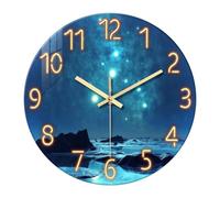 IRFHDCX Horloge Murale en Verre, Design étoile Bleue, Montagne, rivière, mer, décoration muette for la Maison, Salon(16inch)