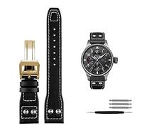 IRFKR Band de montre de rivets en cuir authentique pour Iwc Big Pilot Spitfire Cowhide Pliant Boucle de boucle(Black gold clasp,21mm)