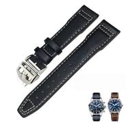 IRFKR Bracelet de montre en cuir véritable pour hommes, 20mm, 21mm, 22mm, adapté à la montre de pilote IWC IW3777 PORTOFINO Mark 18, noir, bleu, marron(Black white Folding,20mm)
