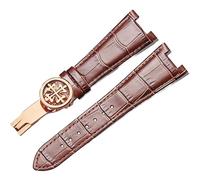 IRFKR Bracelet de montre en cuir véritable pour Patek Philippe 5711 5712G étanche à la sueur Concave boucle pliante bracelet de montre 25mm bracelet(Brown-Rose Gold-B)