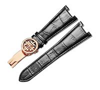 IRFKR Bracelet de montre en cuir véritable pour Patek Philippe 5711 5712G étanche à la sueur Concave boucle pliante bracelet de montre 25mm bracelet(Black-Rose Gold-B)