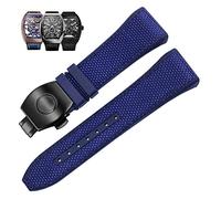 IRFKR Bracelet de montre en nylon véritable et silicone - 28 mm - Noir et bleu - Boucle déployante - Pour Franck Muller V45 Series, 28mm, Acétate, Pas de pierre précieuse