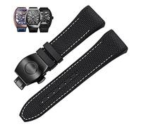 IRFKR Bracelet de montre en nylon véritable et silicone - 28 mm - Noir et bleu - Boucle déployante - Pour Franck Muller V45 Series, 28mm, Acétate, Pas de pierre précieuse