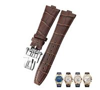 IRFKR Pour Vacheron Constantin outre-mer noir bleu marron bambou Grain bracelets de montre 25mm en cuir véritable Interface convexe bracelet de montre(Brown silver 1)