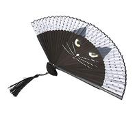 Irfora Portatif Peint à la Main Éventail Chat, Bambou, 14.8in | Conception simple, idéale pour les églises, utilisation lors des mariages, construction légère