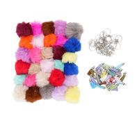 Irfora Porte-clés Pompon en Fausse Fourrure de Lapin, Taille 6 Cm | 30 ensembles de pompons multicolores et stables, porte-clés en fer durable, accessoire élégant