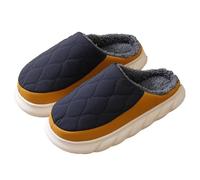 IRGVJIFR Chausson Hiver Pantoufles d'hiver for hommes, semelle souple en mousse EVA, mules à plateforme, doublure peluche douce et chaude(Deep blue,44-45)
