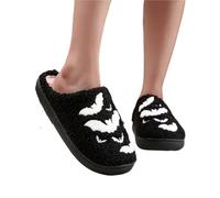 IRGVJIFR Chausson Hiver Pantoufles en coton brodées d'Halloween, peluche à semelle épaisse, personnalisées, chaudes et antidérapantes, for l'intérieur, for hommes femmes(Black,40-41)