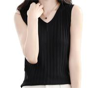 IRGVJIFR Haut sans Manche pour Femme Débardeur sans Manches en Soie glacée tricoté for Femme, débardeur d'été Sexy et ajusté for t-Shirt ajouré(Black,XXL 70-77.5kg)