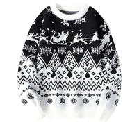 IRGVJIFR Pull Noël Pull de Noël en Cachemire for Homme, épais et Chaud, Motif cerf, Collection Automne-Hiver(Black,M)