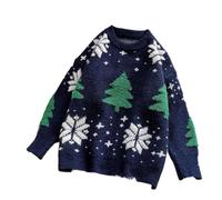 IRGVJIFR Pull Noël Pulls d'automne et d'hiver de Noël tricotés épissés, Amples, col Rond, Manches Longues(Blue,M)