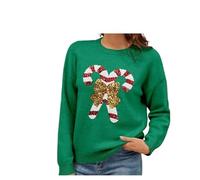 IRGVJIFR Pull Noël Pulls de Noël for Femmes, Paillettes, imprimé Papillon, Tricots à Manches Longues, col Rond, Pulls Chauds et Doux, Look(Green,XL)