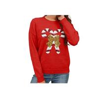 IRGVJIFR Pull Noël Pulls de Noël for Femmes, Paillettes, imprimé Papillon, Tricots à Manches Longues, col Rond, Pulls Chauds et Doux, Look(Red,XL)