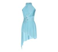 IRGVJIFR Robe Danse Lyrique Justaucorps de Danse lyrique for Femmes, Dos Nu, Strass Brillants, Robe Ballet, Gymnastique, Performance sur scène, Patinage Artistique pour Les Femmes(Light Blue,L)