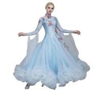 IRGVJIFR Robe de Danse de Salon pour Femmes Robe de compétition Danse Salon for Femmes, vêtements Modernes Standard nationaux, Costumes scène Valse Tango(Blue,S)