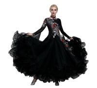 IRGVJIFR Robe de Danse de Salon pour Femmes Robe de compétition Danse Salon for Femmes, vêtements Modernes Standard nationaux, Costumes scène Valse Tango(Black,XL)