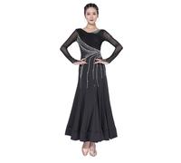IRGVJIFR Robe de Danse de Salon pour Femmes Robe de compétition Danse Salon Moderne for Femmes, Grande Jupe trapèze, vêtements Valse, Costumes Standard nationaux(Black,L)