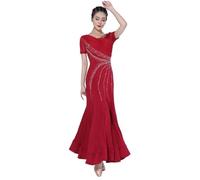 IRGVJIFR Robe de Danse de Salon pour Femmes Robe de compétition Danse Salon Moderne for Femmes, Grande Jupe trapèze, vêtements Valse, Costumes Standard nationaux(Wine1,L)