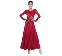 IRGVJIFR Robe de Danse de Salon pour Femmes Robe de compétition Danse Salon Moderne for Femmes, Grande Jupe trapèze, vêtements Valse, Costumes Standard nationaux(Wine,XL)