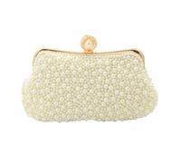 IRGVJIFR Sac de Soirée Pearl Sac de dîner brodé perles faites à la main, sac rangement portable en, for robe soirée mariage, bandoulière chaîne métal(1190-1beige)