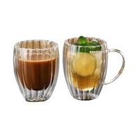 IRGVJIFR Verre Cristaline Tasse en verre à Double paroi rayures, résistante la chaleur, for eau, jus, café, verres boissons Pour boire(250ml,2pcs)