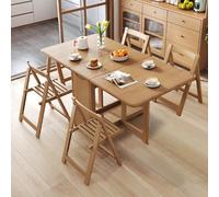 IRHIGBGX Folding Dining Table Set, Extendable Drop Leaf Solid Wood Table with Foldable Chairs, Drawers & Wheels, Space-Saving Design for Kitchen Dining Living Room Small Spaces(Wood,140CM/55IN)