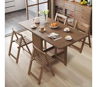 IRHIGBGX Folding Dining Table Set, Extendable Drop Leaf Solid Wood Table with Foldable Chairs, Drawers & Wheels, Space-Saving Design for Kitchen Dining Living Room Small Spaces(Walnut,170CM/67IN)