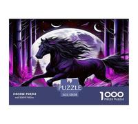 Iridescent Étalon Noir 1000 Pièces Puzzles pour Adultes,Forêt à lumières de la Lune Un Jeu De Dexérité Très Difficile Puzzle Éducatif avec des Défis 52x38cm/1000pcs