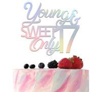 Iridescent Young and Sweet Only 17 Décoration de gâteau pour 17e anniversaire Motif Hello 17 ans