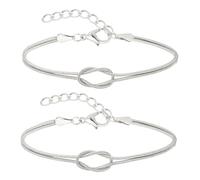 Irikdescia Lot de 2 bracelets en maille serpent avec nœud d'amour 14 carats - Réglable - Or et argent - Pour couple - Amitié - Relation - Bracelets assortis, L, Or 14 carats