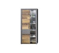 Irina Armoire vitrine 2 portes, lumière incluse pour étagère en verre, gris Matera, style vieux bois.