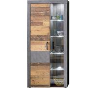 Irina Armoire vitrine 2 portes, lumière incluse pour étagère en verre, gris Matera, style vieux bois.