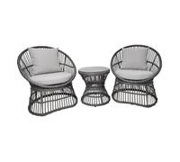 IRINA - Salon de Jardin 2 Fauteuils et Table Basse en Rotin avec Coussins