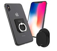 iRing Anneau Telephone Portable - avec Support Telephone - Amovible - Rotation à 360 degrés - Fonction d'inclinaison à 180 degrés - Noir Mat