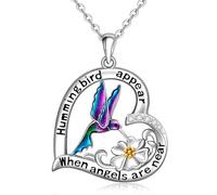 Iringnier Collier avec pendentif colibri en argent sterling S925 pour femme - Cadeau commémoratif pour la fête des mères, Noël, un anniversaire, 0.90 inch x 0.94 inch, Argent sterling, Argent sterling